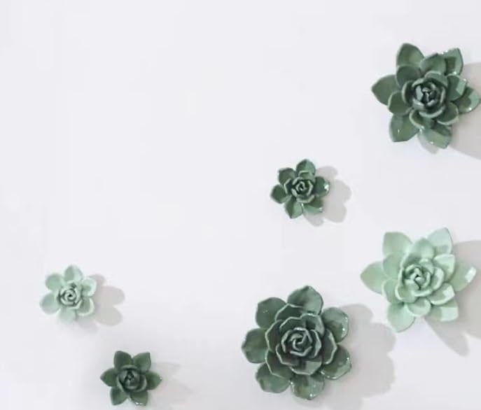 Snow Lotus，3.54" Ceramic Flower Wall Art, Artificial 3D Flower Wall Art, Handmade 3D Wall Art Hanging Sculpture, Porcelain Flower Wall Decoration for Home Office Decor (Dark Green) - color: Dark Green,Snow Lotus,3.54"