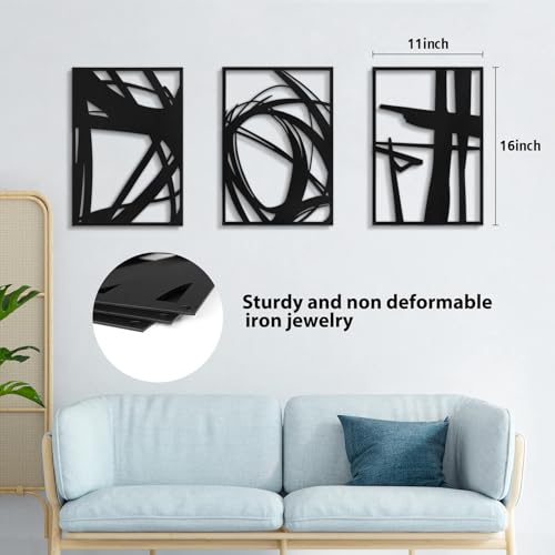 Pinetree Art Abstract Metal Wall Art Decor, 3 Pack Modern Wall Art, Minimalist Line Art Décor, 3D Textured Sculptures for Living Room Bedroom Bathroom (Black 11" x 16") - size: M(11"x16"x3pcs)