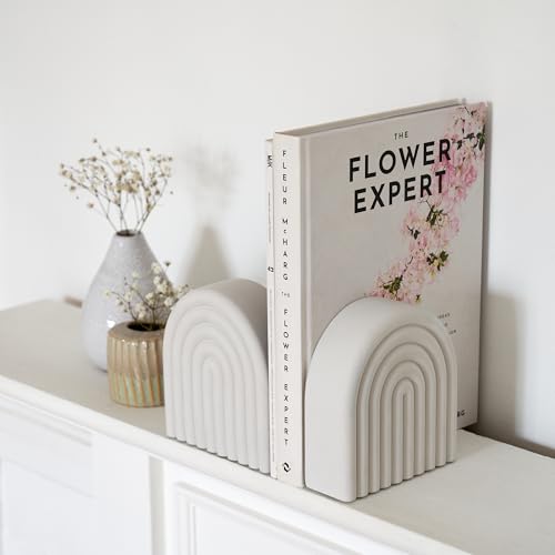 Decorative Concrete Bookends for Heavy Books – Stylish Set of 2, Ideal for Any Bookshelf – Aesthetic Book Holder/Stopper with Anti-Slip Pads for Chic Home, Office, or Library Decor