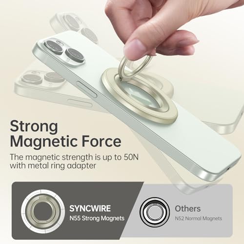 SYNCWIRE Magnetic Phone Ring Holder for MagSafe, 360° Rotation Cell Phone Grip Stand Finger Ring Kickstand Two-Sided Magnet Compatible with iPhone 17 Pro Max 16 15 14 13 12 MagSafe Accessories - color: Single Ring-1PCS-Yellow