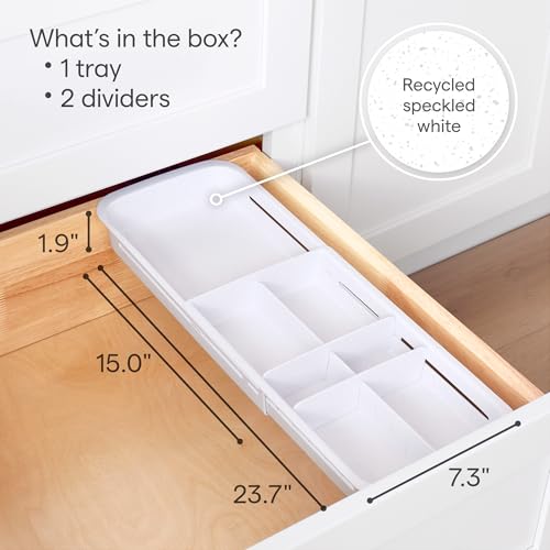 YouCopia DrawerFit Sliding Drawer Tray with Adjustable Dividers, Expandable Kitchen Storage Organizer, Speckled White - style: Tray