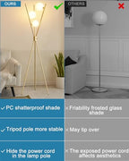3 Globe Dimmable Tripod Floor Lamp, Mid Century Standing Lamps with 3Pcs 3000K Bulbs Included, Modern Tall Lamp for Living Room Bedroom Office-Gold - color: 3 Globe-Gold Tripod