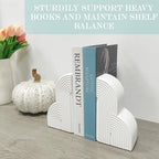 Decorative Book Ends for Heavy Books - Concrete Clound Aesthetic Bookends - Set of 2 Boho Book Stopper for Modern Home Office Bookshelf Decor (Concrete-White)