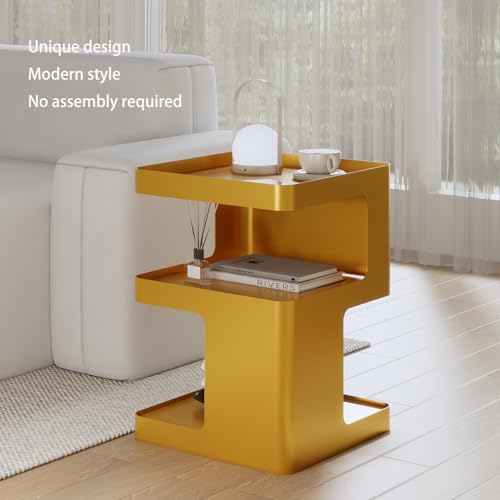 Gold Side Table,Modern end Table with Storage,Unique nightstand,Metal Small Bedside Table,3-Tier Accent Table for Bedroom,Living Room,Small Space,Couch.No Assembly Required - color: Gold