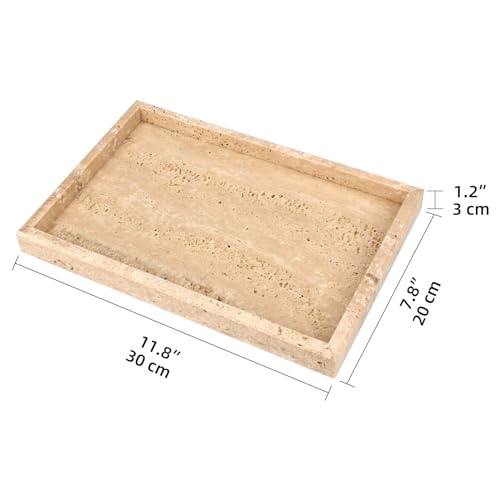 Marble Bathroom Vanity Tray, Natural Luxury Vanity Home Kitchen Bathroom Table Tray, Stone Decorative Countertop Dresser Trays for Key Coffee Perfume Jewelry Makeup (Travertine, 12"x 8" x1.2") - color: Travertine, size: 12" x 8" x 1.2"