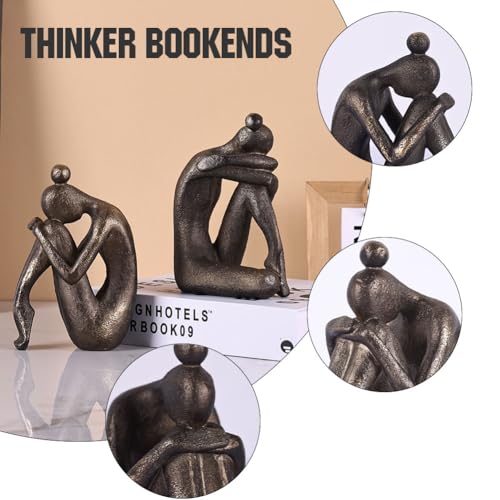 2-Piece Unique Decorative Thinker Girl Bookends, Modern Heavy Duty Nonskid Resin Book Stoppers for Home Office Desk, Living Room, Study Room, Creative Bookshelves, Desktop Ornaments (Bookends01)