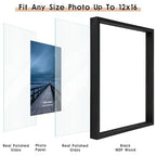 MUYE 12x16 Floating picture Frames Set of 2,Double Glass Frame,Display Any Size Photo up to 12x16,Wall Mount or Tabletop Standing,Black - color: Black, size: 12x16