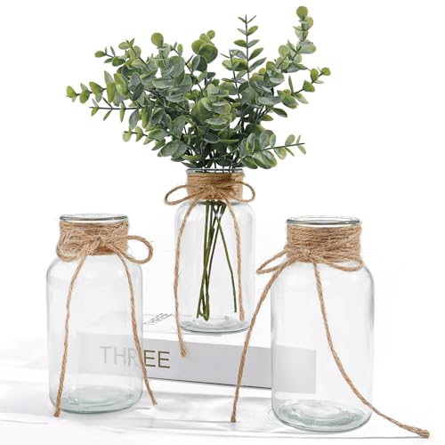 Vintage Glass Vases for Flowers, Set of 3 Clear Vases for Farmhouse Wedding Centerpiece Cylinder Bottle for Reception Table Decoration Home Decor Floral Arrangements - color: Clear, size: Large-3Pcs