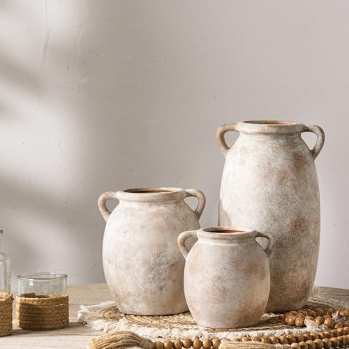 Dobbyby Ceramic Flower Vase 12 inch Farmhouse Rustic Vase Decorative Pottery Terracotta Tall Vases for Home Decor Table Mantle Fireplace Living Room Bathroom Wedding Centerpiece (Large-Terracota) - color: L-terracota