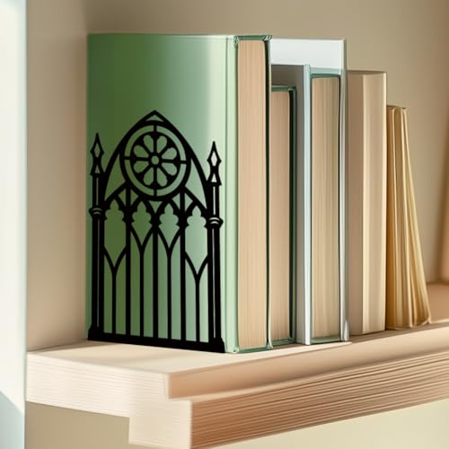 Gothic Gate Book Shelf Decorative Bookends for Shelves, Book Ends for Heavy Books, Metal Bookends for Desk Organizer, Office Library Decor Decorative Books for Home Decor - style: Gothic Gate