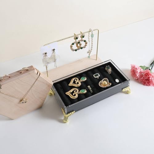 GemeShou velvet slots Ring holder for jewelry organizer, Earring ring display stand for selling, felt ring jewelry holder tray showcase【Velvet slots Ring Holder-Black】 - color: Black