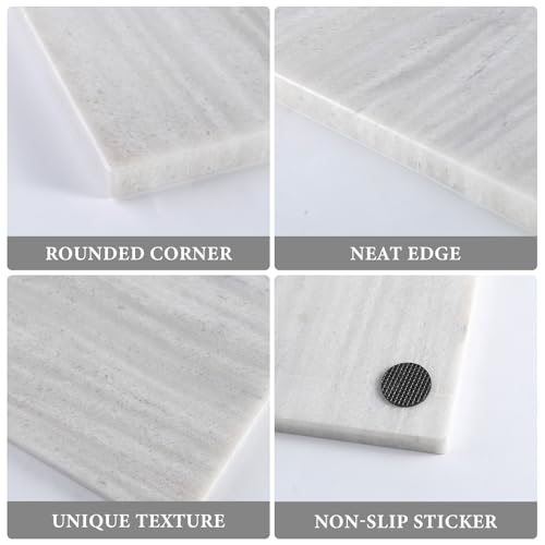 Koville Natural Marble Cutting Board for Kitchen Countertop, 12" x 8" Pastry Bread Macaron Display Board, Real Stone Slab Marble Cheese Boards, Bathroom Perfume Tray Candle Plate(Nestos White) - color: Nestos White