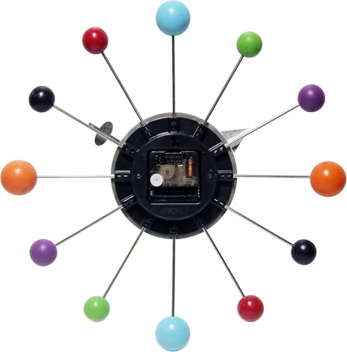 Infinity Instruments Orb Spoke Midcentury Modern 15 inch Retro Starburst Ball Wall Clock Quiet Quartz Movement Mid Century Decorative, Multi, Multicolor - color: Multicolor