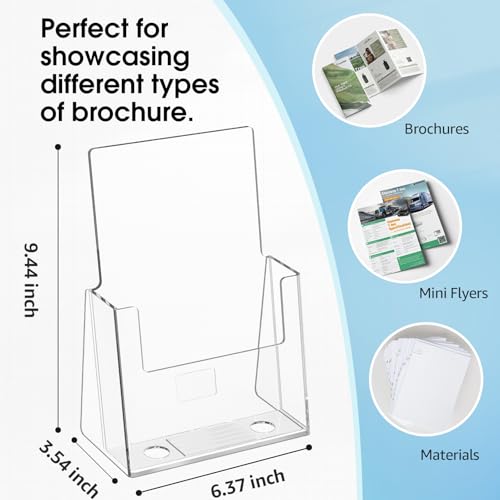MaxGear Acrylic Brochure Holder 6 x 9 Inches, Clear Plastic Countertop Literature Holders, Bi-fold Flyer Display Stand for Pamphlets, Booklets, Magazines, Menus, Multi Purpose Organizer, 2 Pack - size: 6''x8'', style: 2 Pack