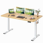 Furmax Electric Height Adjustable Standing Desk Large 55 x 24 Inches Sit Stand up Desk Home Office Computer Desk Memory Preset with T-Shaped Metal Bracket, Light Wood - color: Light Wood, size: 55 Inch