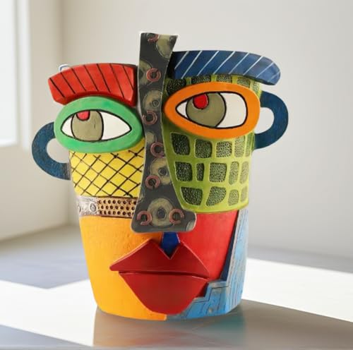 Picasso Abstract Face Flower Pot,Unique Resin Crafted Planter with Drainage Holes,Interesting Colorful Planter with Human face,for Indoor and Outdoor Botanical Home décor (Modern) - style: Modern