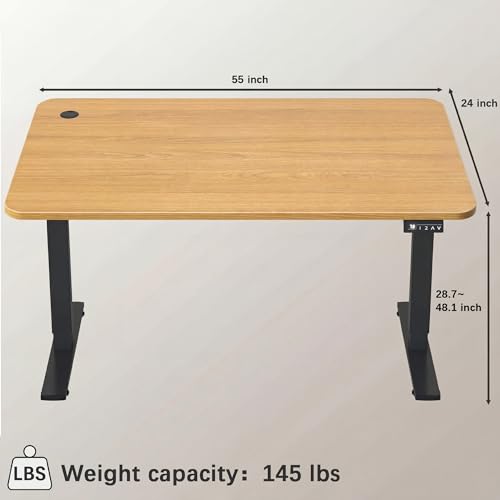 Furmax Electric Height Adjustable Standing Desk Large 55 x 24 Inches Sit Stand Up Desk Home Office Computer Desk Memory Preset with T-Shaped Metal Bracket, Maple - color: Maple, size: 55 Inch