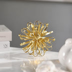 6.7" Decorative Metal Starburst Tabletop Shelf Sculpture Accent, Gold Modern Table Decor, Looped Ribbon & Beads Edges Detailed