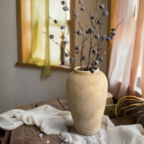 12 Inch Farmhouse Decor Ceramic Rustic Vase,Beige Handmade Flower Vases for Centerpieces,Pottery Vase for Living Room,Kitchen & Bedroom Decor,Vintage Ceramic Vases for Wedding - color: Beige, size: Small
