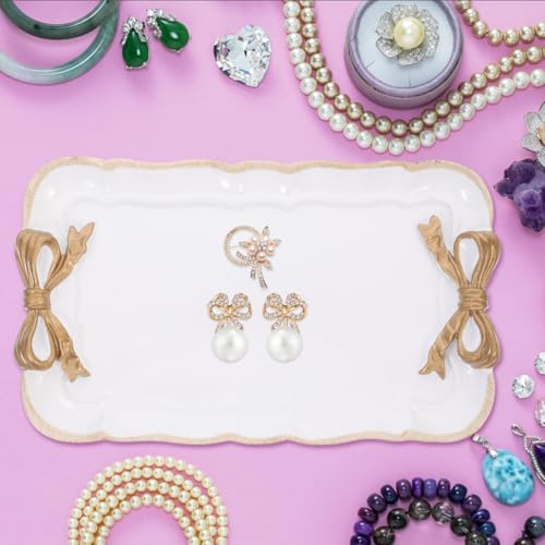 Kichvoe Retro Bowknot Jewelry Tray 7.87X4.72X0.78In Decorative Dessert Plate for Rings Necklaces Earrings Keys Holder Home Decor Cafe Display