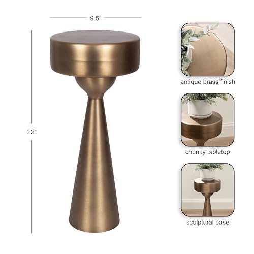 Kate and Laurel Solbrett Modern Sophisticated Metal Drink Table, 10 x 10 x 22, Antique Brass, Contemporary Mini Pedestal Table with Unique Sculptural Design for Use as Indoor Plant Stand - color: Gold