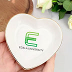 Personalized University Logo Ring Dish, Custom School Branding Ceramic Jewelry Tray, Square Round Heart Trinket Dish with Gold Rim, Elegant Desk Vanity Keepsake for Students Staff Alumni - color: Design 2