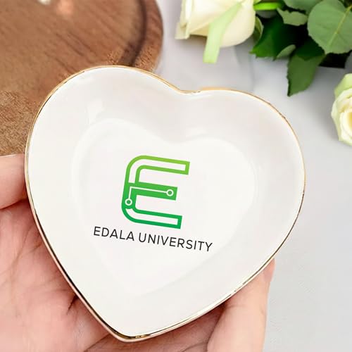 Personalized University Logo Ring Dish, Custom School Branding Ceramic Jewelry Tray, Square Round Heart Trinket Dish with Gold Rim, Elegant Desk Vanity Keepsake for Students Staff Alumni - color: Design 2