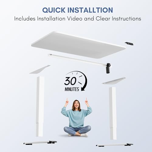 Furmax Electric Height Adjustable Standing Desk Large 48 x 24 Inches Sit Stand up Desk Home Office Computer Desk Memory Preset with T-Shaped Metal Bracket, White - color: White, size: 48 Inch