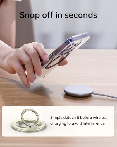 SYNCWIRE Magnetic Phone Ring Holder for MagSafe, 360° Rotation Cell Phone Grip Stand Finger Ring Kickstand Two-Sided Magnet Compatible with iPhone 17 Pro Max 16 15 14 13 12 MagSafe Accessories - color: Single Ring-1PCS-Yellow