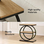LITTLE TREE 3-Tier End Table, Side Table with Storage Shelves, Small Sofa Side Table for Living Room, Wooden Side End Table with Double Round Metal Legs, Slim Nightstand and Bedside Table, Oak - color: Oak