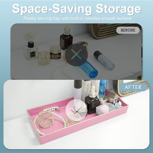 Gifturbo Pink Bathroom Vanity Tray with Handles for Dresser Tops, Countertop,Small Plastic Toilet Tank Versatile Storage, Perfume Decorative Tray - color: Pink