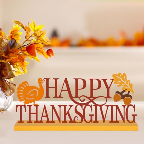 COCHIE Metal Happy Thanksgiving Sign, Fall Leaves Turkey Table Centerpieces Decorations for Home, Office, Shelf, Mantel, Indoor, Traditional Party Supplies Decor (Thanksgiving) - style: Thanksgiving