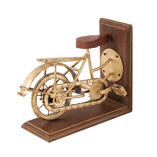 Deco 79 Wooden Bike Decorative Bookends Non Skid Bookends, Set of 2 Office Bookends7"W, 9"H, Brass