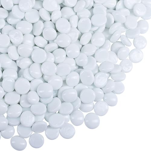 Galashield Flat Glass Marbles for Vases White Glass Gems Beads Pebbles Vase Filler (1 LB, Approx. 105 PCS) - color: White, size: 1 LB