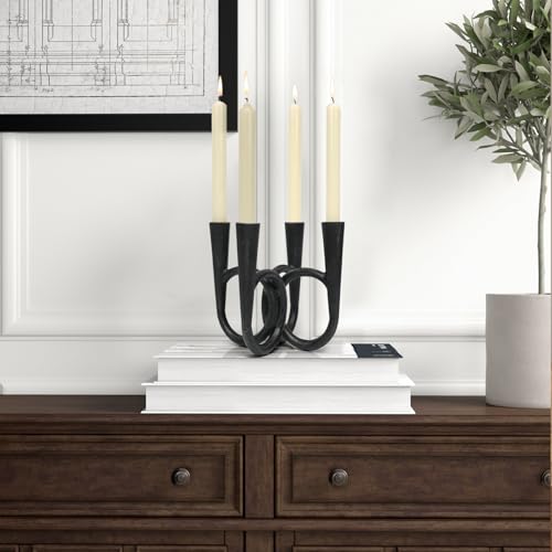 Antique Brass Candle Holder, Iron Taper Candle Holders, Vintage Cast Iron Decorative Candle Stands, Tall Candle Holders for Wedding, Dining Table, Home Decor - color: Black