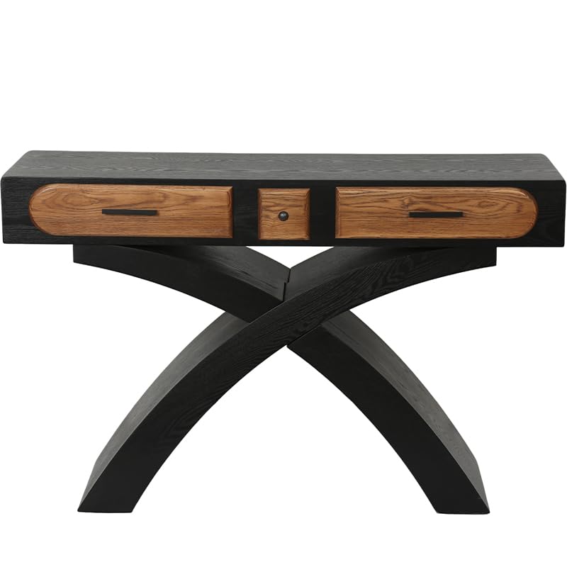 WILLIAMSPACE 47.24" Rectangular Console Table with Cross Leg & 2 Drawers, Mid Century Modern Wooden Entryway Sofa Table Hallway Table for Living Room, Foyer - Black - color: 47.24" Rectangular Console Table With Cross Leg,black