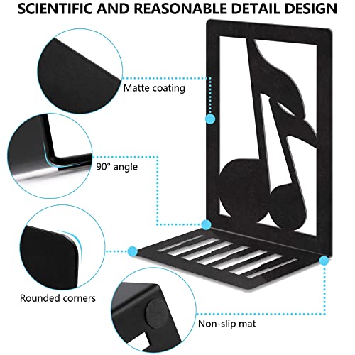 Book Ends,Metal Bookend,Bookend Decorative Heavy Book Ends for Shelves, Home Decorative Bookends for Heavy Books,Non-Skid Musical Note Bookshelf Holder - style: Music