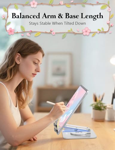 Rotating Tablet Stand for Desk-Aluminum Office Desk Accessories for Women Moms iPad Gifts Home Office Portable Monitor Stand for iPad, Compatible with iPad Pro, Air, Mini, Kindle 4–12.9",Silver - color: Silver