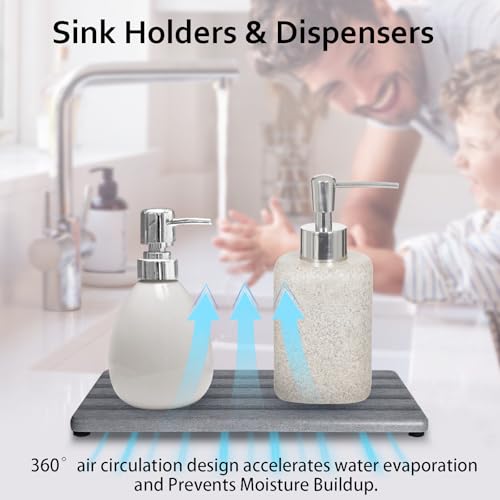 2 PCS Water Absorbing Stone Trays for Bathroom Sink & Kitchen Counter, Fast-Drying Diatomite Sink Caddy, Vanity Tray, Hand Soap Holder with Anti-Skid Pads (Grey, 7.9" x 4"/20 x 10cm) - color: Gray, size: 7.9" x 4" (20 x 10cm)
