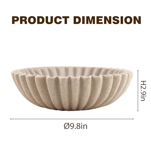 10'' Scalloped Decorative Key Bowl for Entryway Coffee Table - Catchall Trinket Large Candy Fruit Purse Holder Kitchen Countertop Console Modern Home Decor, Artificial Stone Beige - color: Beige