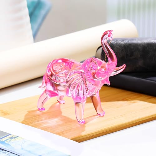 YWHL Pink Crystal Elephant Figurine Gifts for Elephant Lovers, Glass Animals Statue Decor, Handmade Art Collectible Decoration for Home Table Centerpiece - color: Pink