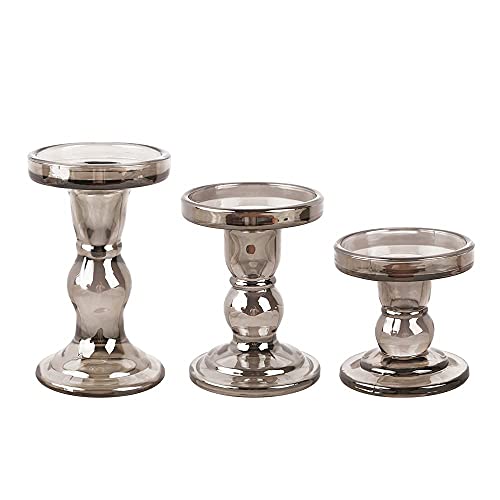 3-Piece Set of Glass Candlestick, Crystal Candlestick Holder Holder and Conical Candle, Christmas Candle Holder Decoration, Family Living Room Wedding Candle Holder (7 Colour) - color: 7 Colour