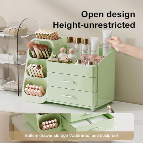 Booklov Makeup Organizer for Vanity, Large Capacity Cosmetic Display Case with Drawers, Countertop Beauty Storage Holder for Skincare, Brush Eyeliner Perfume Eyeshadow Lipsticks, Counter Desk, Green - color: Green, size: L01