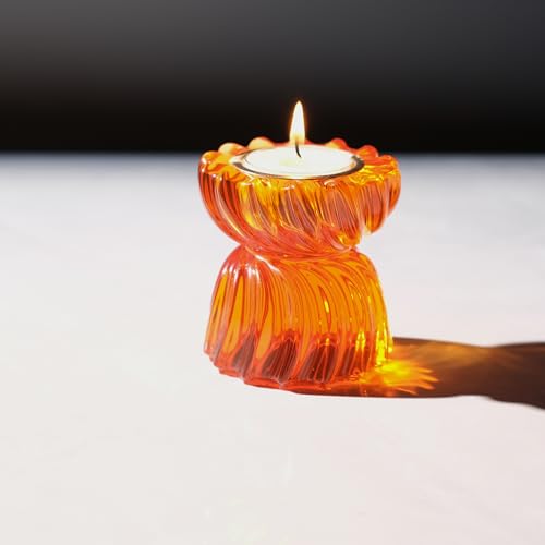 Twizzle Twist Tealight Holder, Decorative Tealight Candle Holder for Table Display, Romantic Decoration, Unique Home Décor Aesthetic, Housewarming Gift, Spiral Sculpture Diwali Tea Light Stand - color: Orange