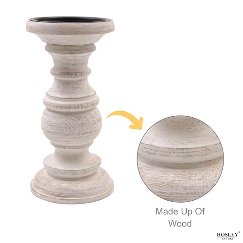 Hosley Set of 3 Whitewashed Wooden Pillar Candle Holders – 10”, 8”, and 6” Heights – Ideal for LED and Pillar Candles, Weddings, Parties, Home Décor, Spa, Reiki, and Aromatherapy - color: White Wash