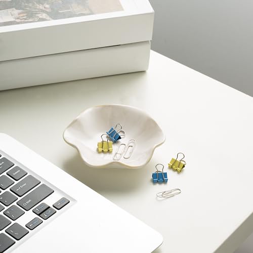 Ceramic Ring Dish, Jewelry Dish Holder, Small Trinket Tray Plate for Earrings Rings Necklaces Keys, for Mom Friend Sister (White Surface) - color: White Surface