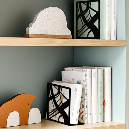Black Abstract Book Shelf Decorative Bookends for Shelves, Book Ends for Heavy Books, Metal Bookends for Desk Organizer and CD Holder, Office Library Decor Decorative Books for Home Decor - style: Abstract