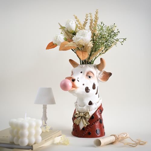 Blowing Bubble Art Vase, Animal Face Vase, Modern Home Decor Vase (No Plants)-Cow - color: Cow