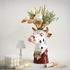 Blowing Bubble Art Vase, Animal Face Vase, Modern Home Decor Vase (No Plants)-Cow - color: Cow
