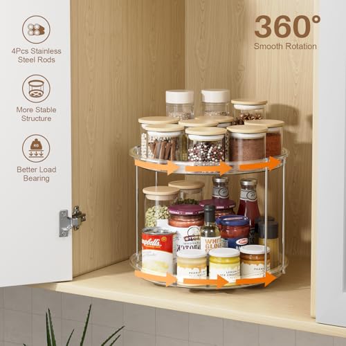 LAMU 12in 2 Tier Lazy Susan Organizer Large Lazy Susan Turntable Rotating Spice Rack Organization for Cabinet, Kitchen, Pantry, Countertop, Bathroom, Vanity, Medicine Cabinet Organizer, Clear - color: Clear, size: 12in 1 Pack